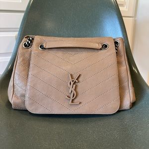 100% Authentic Saint Laurent Nolita Medium Beige Leather Quilted Shoulder Bag
